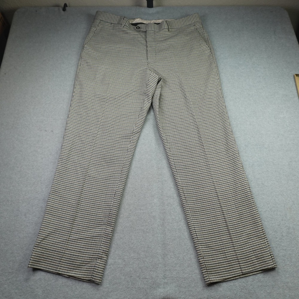 Berragamo Dress Pants Mens 38R Brown Houndstooth Flat Front Napoli